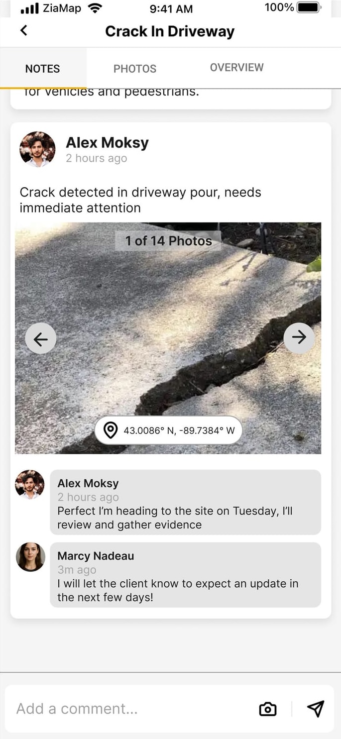 ZiaMap Evidence Feed App Screenshot